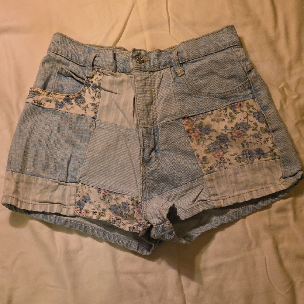 Floral Patchwork Jean Shorts